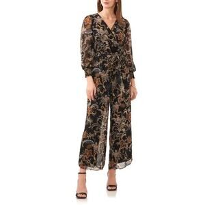 Vince Camuto Paisley Long Sleeve Chiffon Jumpsuit Black Size L 2176